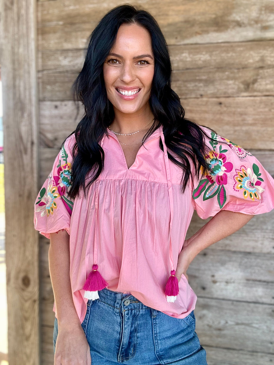 Embroidered Pink Puff Sleeve Blouse – Hamman Farm and Ranch