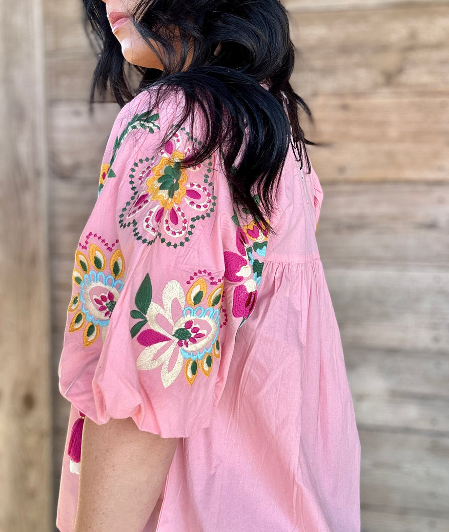 Embroidered Pink Puff Sleeve Blouse – Hamman Farm and Ranch